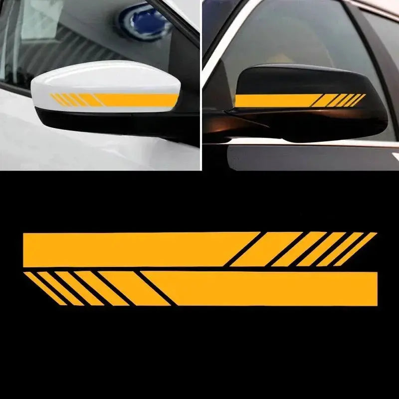 Car mirror stripe decals set for 2 cars in orange reflective vinyl, waterproof exterior accessory