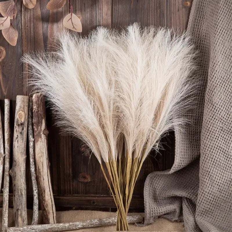 10pcs artificial reed pampas bouquet in cream beige for bohemian home decor, wedding and Christmas styling