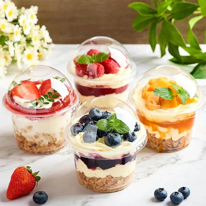 50Pcs Disposable Transparent Cups With Dome And Flat Lids For Milk Tea Coffee Juice Desserts