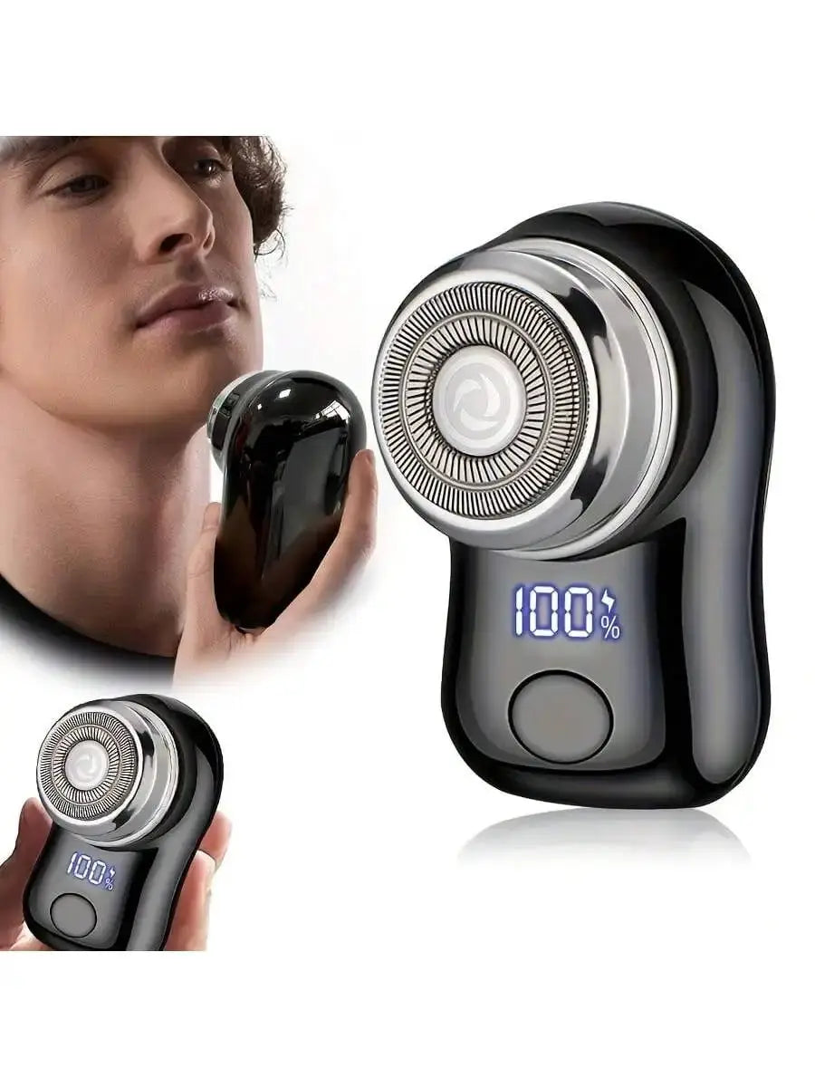 Rechargeable electric shaver for men with digital display, black cordless travel foil shaver