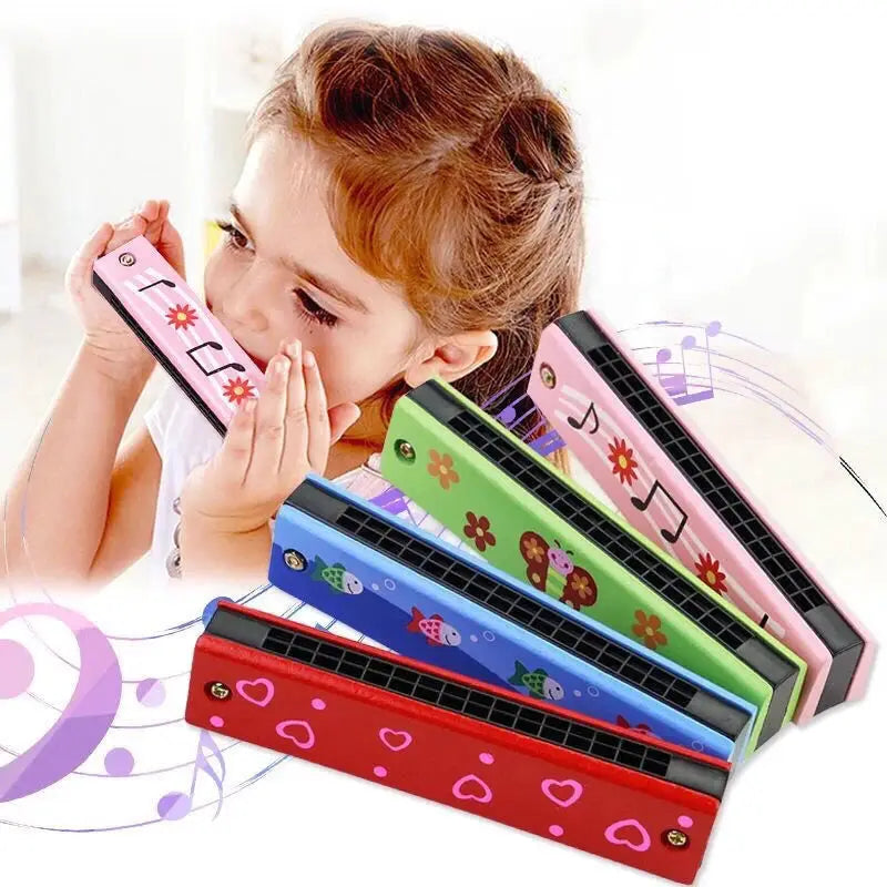 Children Wooden Harmonica Musical Instrument Toy for Early Education Teaching Aid and Puzzle for Kindergarten Beginners