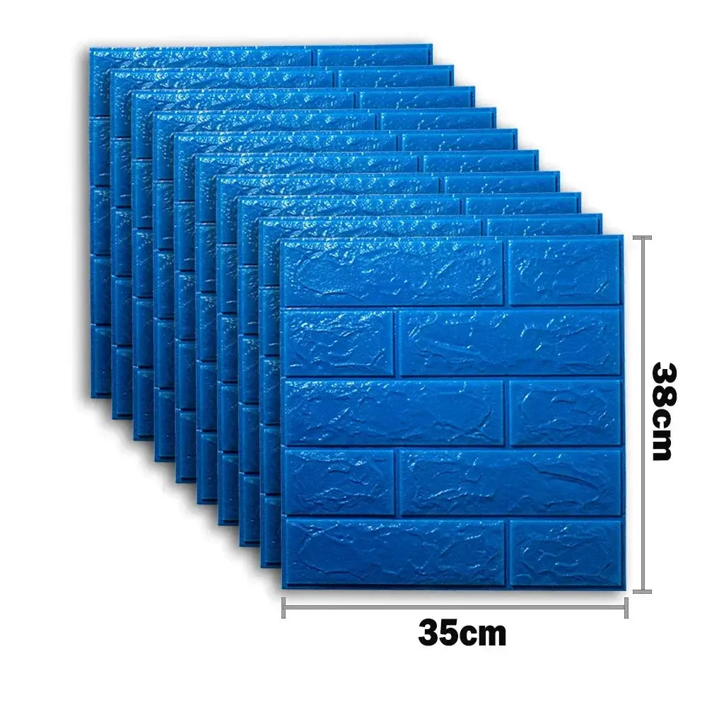 Self-adhesive blue 3D foam brick wall stickers, 10pcs by Simples Market for interior decor and accents