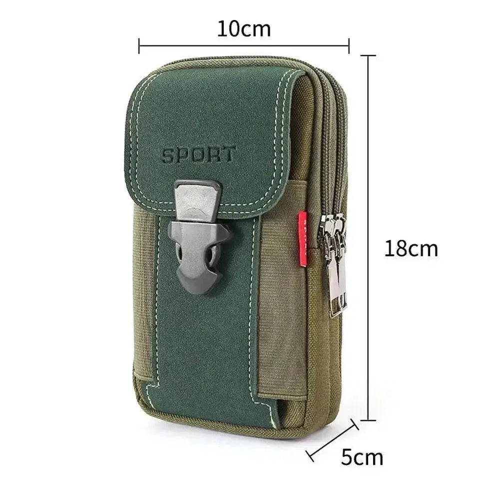 Unisex belt pouch phone bag by Simples Market in green tactical MOLLE waist pack with front buckle