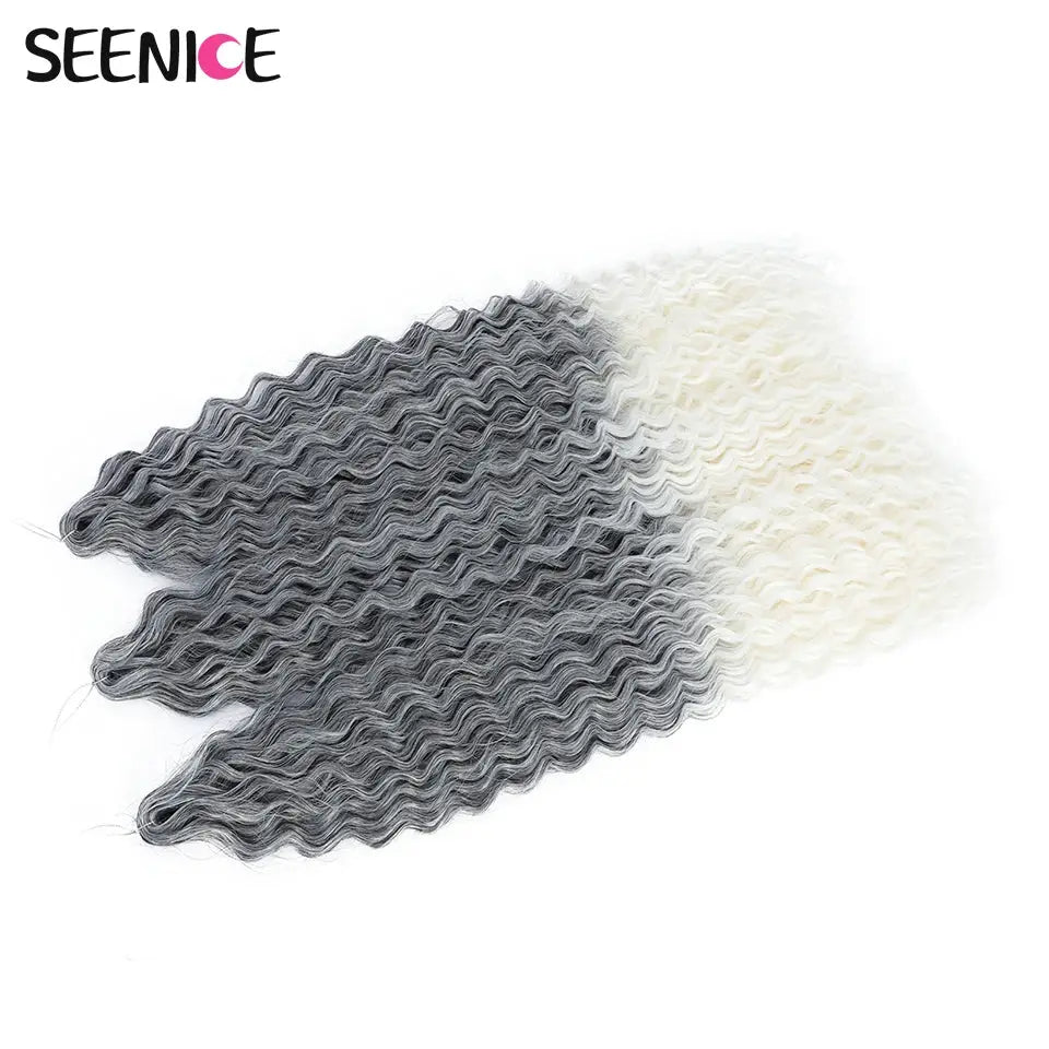 Ariel Curl Water Wave Crochet Hair extensions, grey-white ombre, Seenice synthetic Afro curls