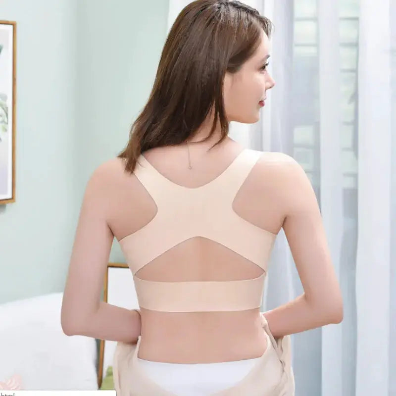 Posture correction seamless bra beige back bralette with wide straps by Simples Market