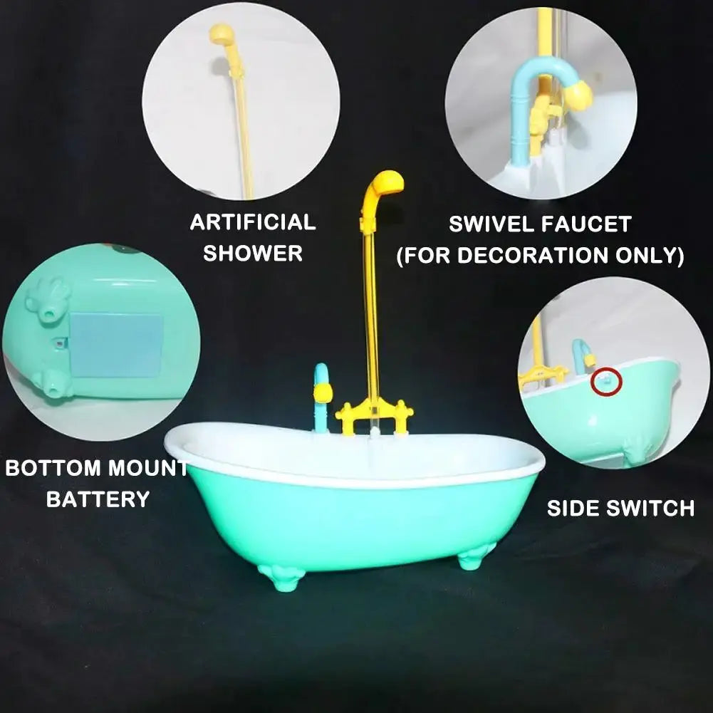 Parrot automatic intelligent bath bird shower in blue plastic tub with yellow showerhead and faucet, Simples Market