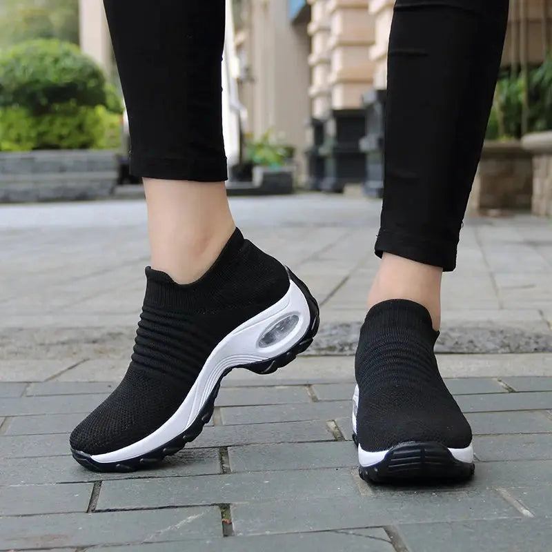 StrideEase Womens Walking Trainers Fly Weave Sock Sneakers Breathable Air Mesh Uppers Slip On Comfort