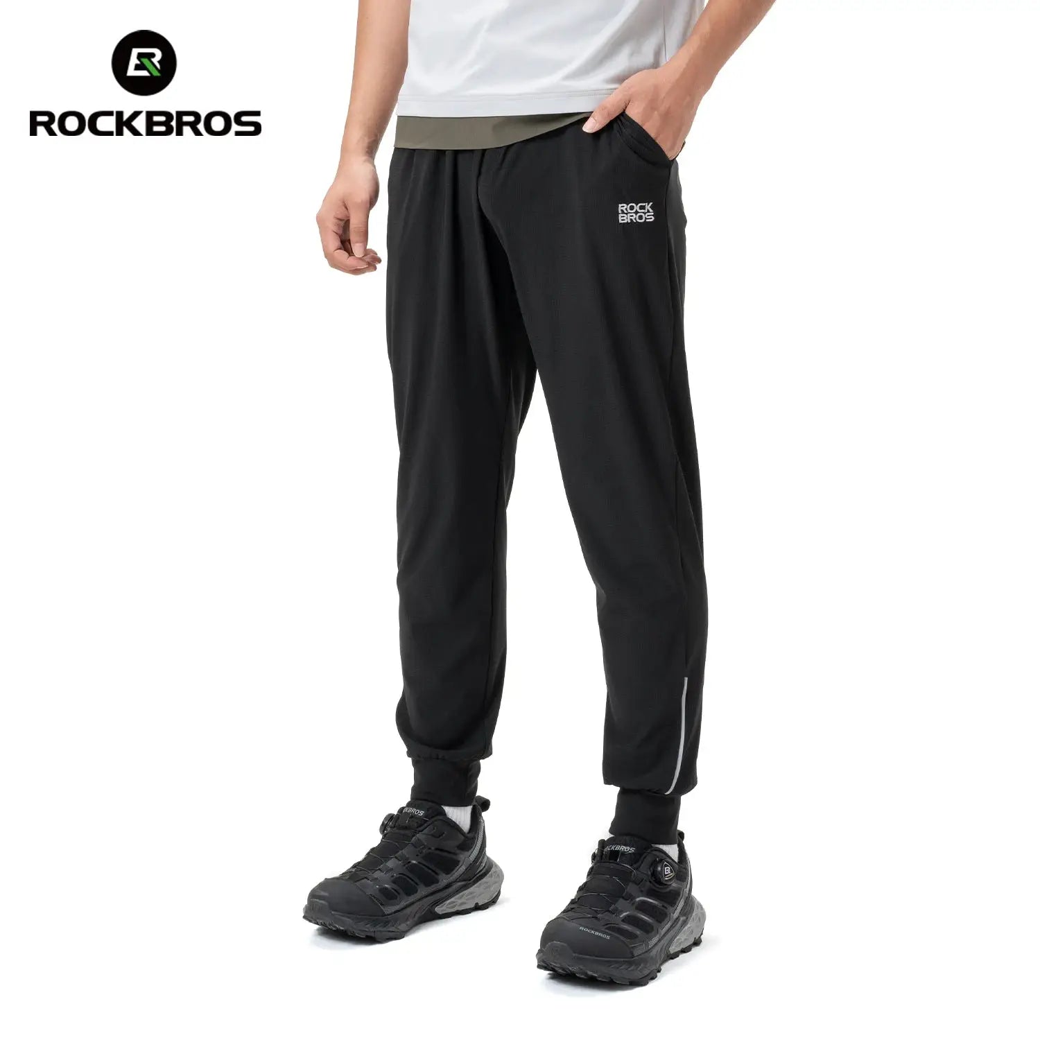 RockBros lightweight black running pants with logo, breathable athletic joggers