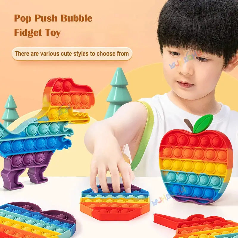 Rainbow Pop Push Bubble Fidget Interactive Toy For Anxiety Relief Sensory Therapy Adults Children Kids Special Needs