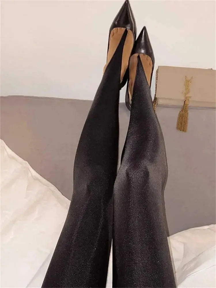 Korean Vogue Winter Black High Waisted Skinny Y2K Glitter Pants For Party Look And Club Wear
