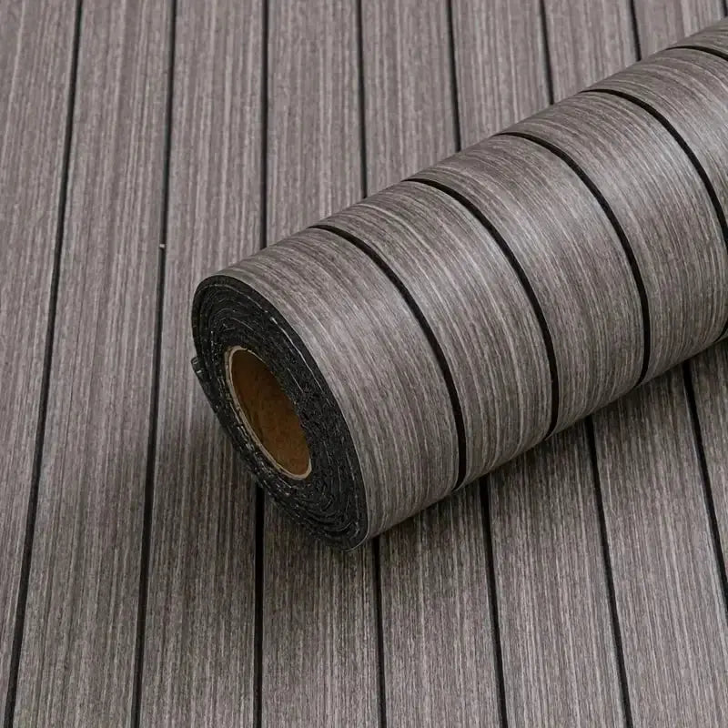 Simples Market wood grain self-adhesive wallpaper roll; grey-brown 3D retro texture, removable and waterproof