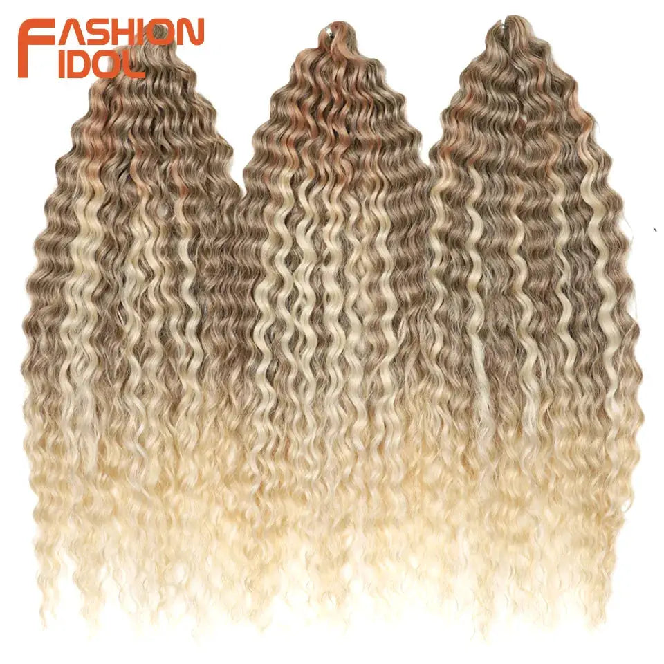 Ariel Hair by Fashion Idol, synthetic twist crochet curly extensions, 4 bundles, 24in ombre blonde/brown