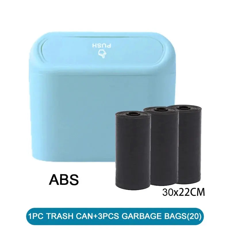 SUITU Car Trash Can With Lid Leakproof Compact ABS Car Trash Bin Includes 60 Bags And 300 Replacement Bags