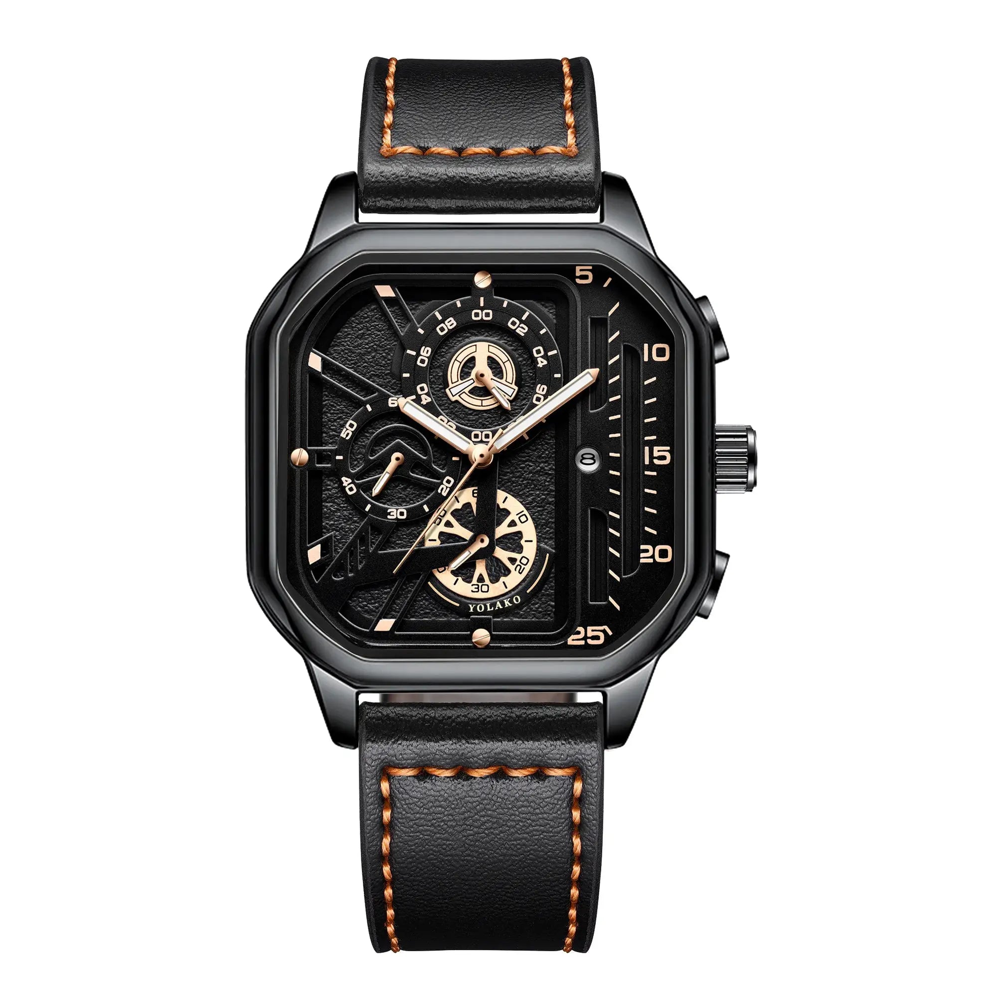 Yolako Luxury Big Dial Mens Square Watch With PU Leather Strap Alloy Case For Casual And Sports