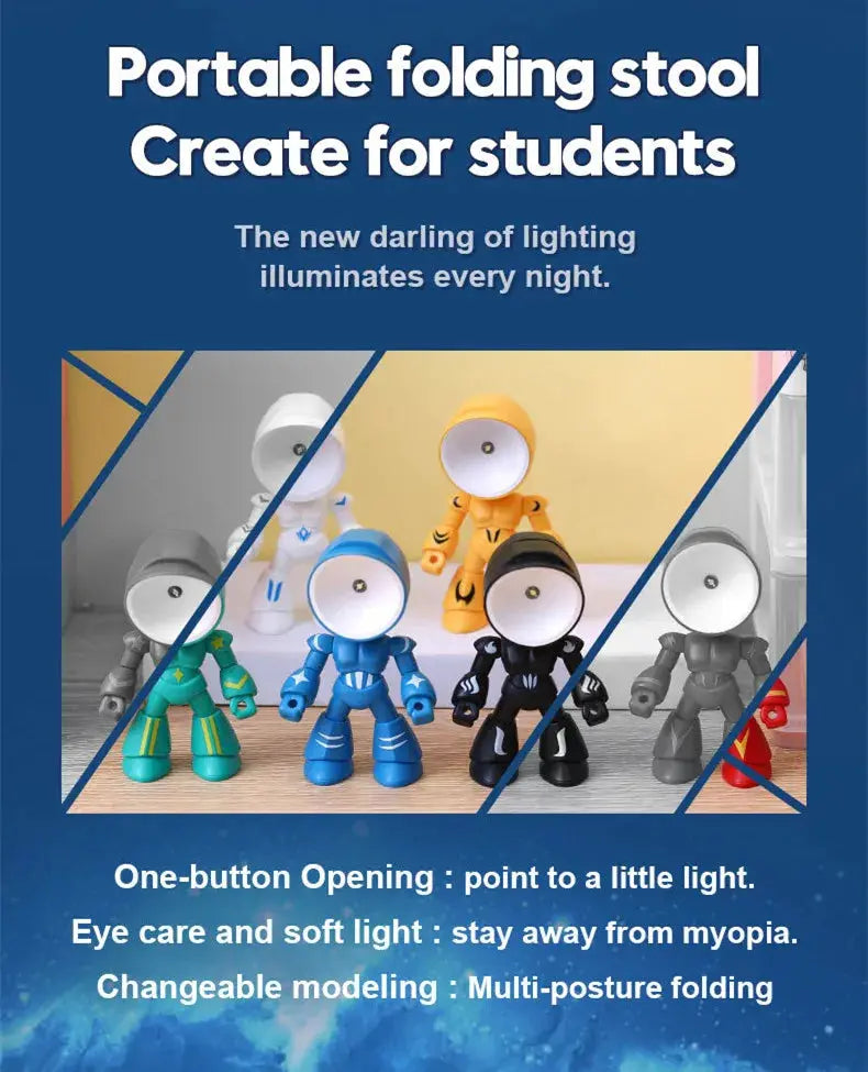 Simples Market mini LED night light police hero desk lamp; six colorful cartoon robot figurines