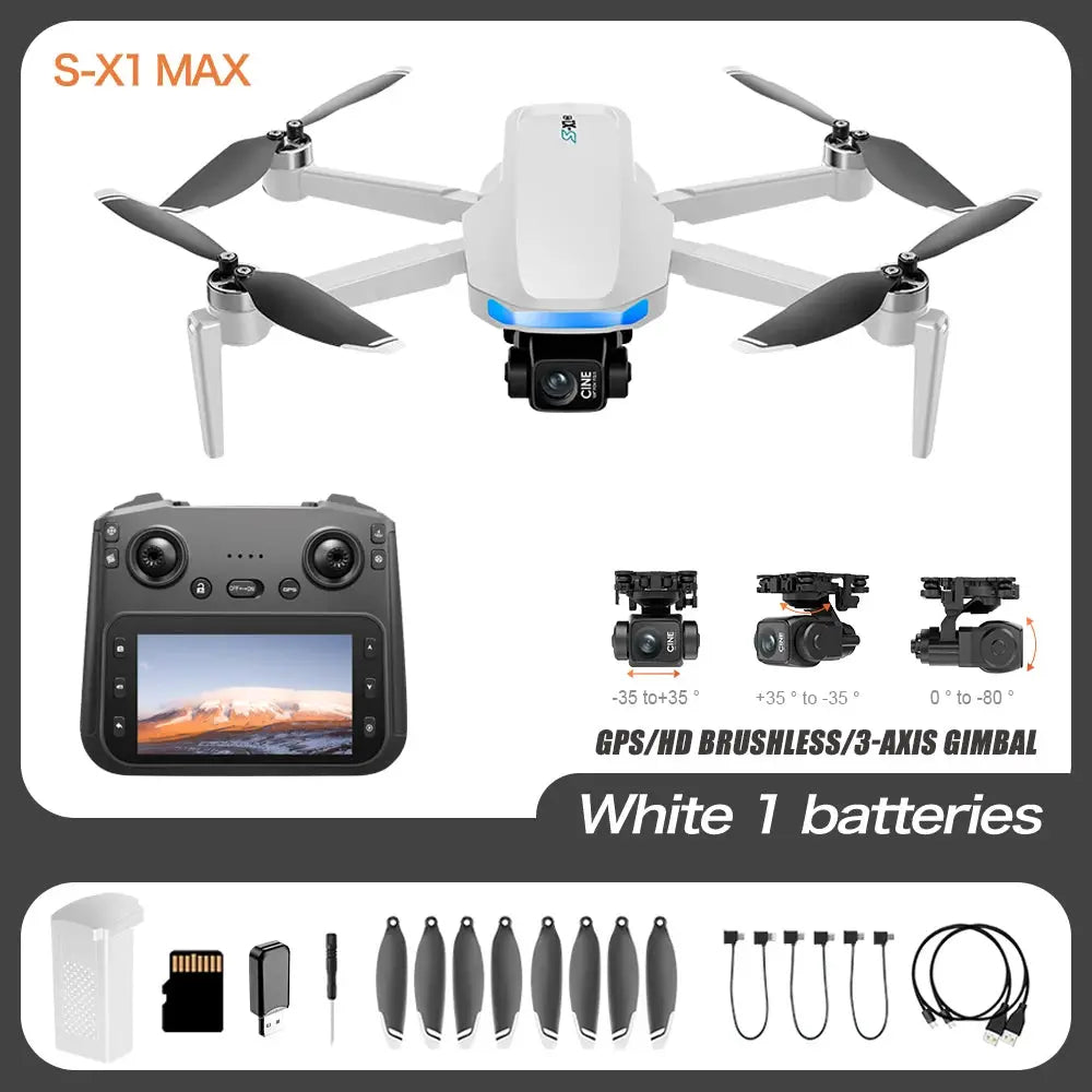 S X1 Max GPS Drone 4K Camera 3 Axis Gimbal Aerial FPV Brushless Security Quadcopter Large Screen Controller