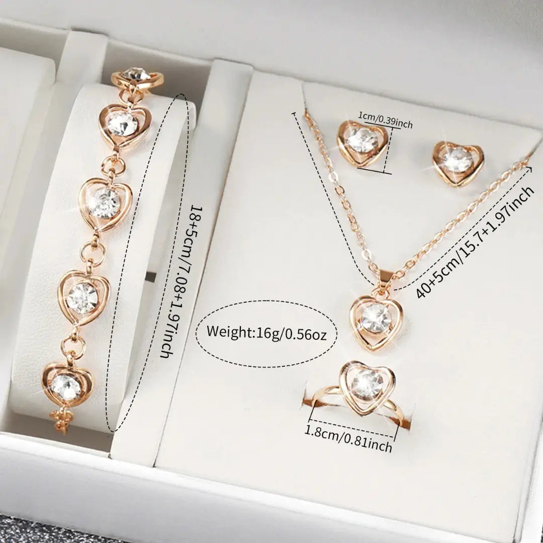 Watch set: rose-gold 6-piece quartz watch with stainless band plus heart bracelet, necklace, ring, earrings