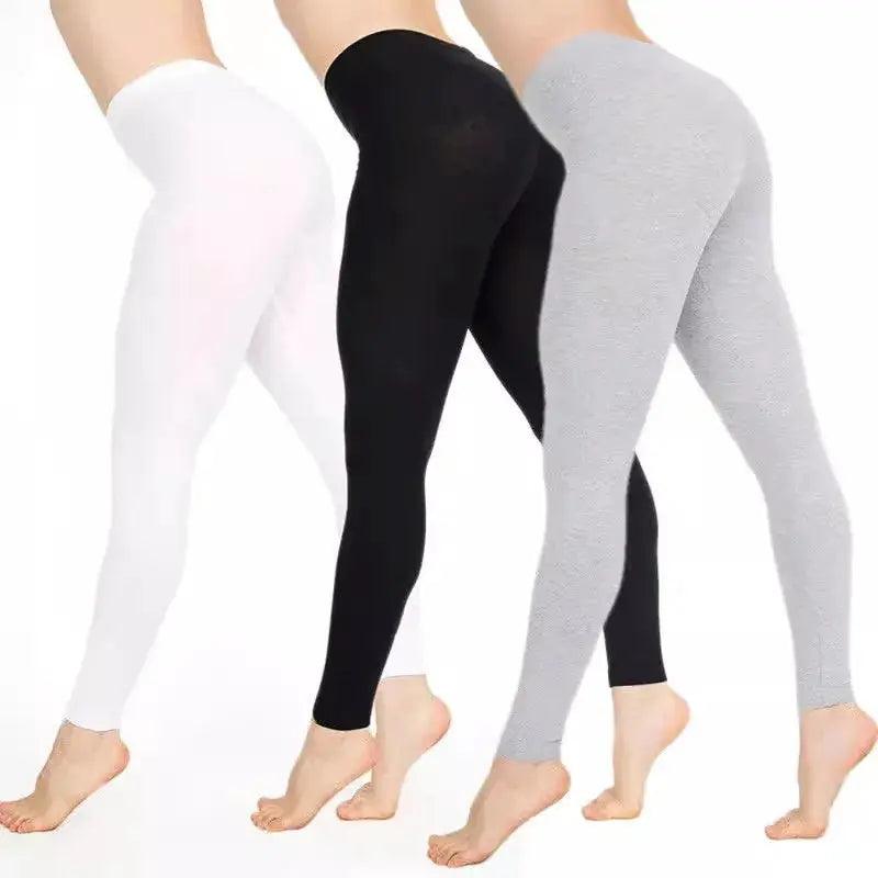 Women's elastic waist leggings; three colors: white, black, gray; shiny high-stretch fabric