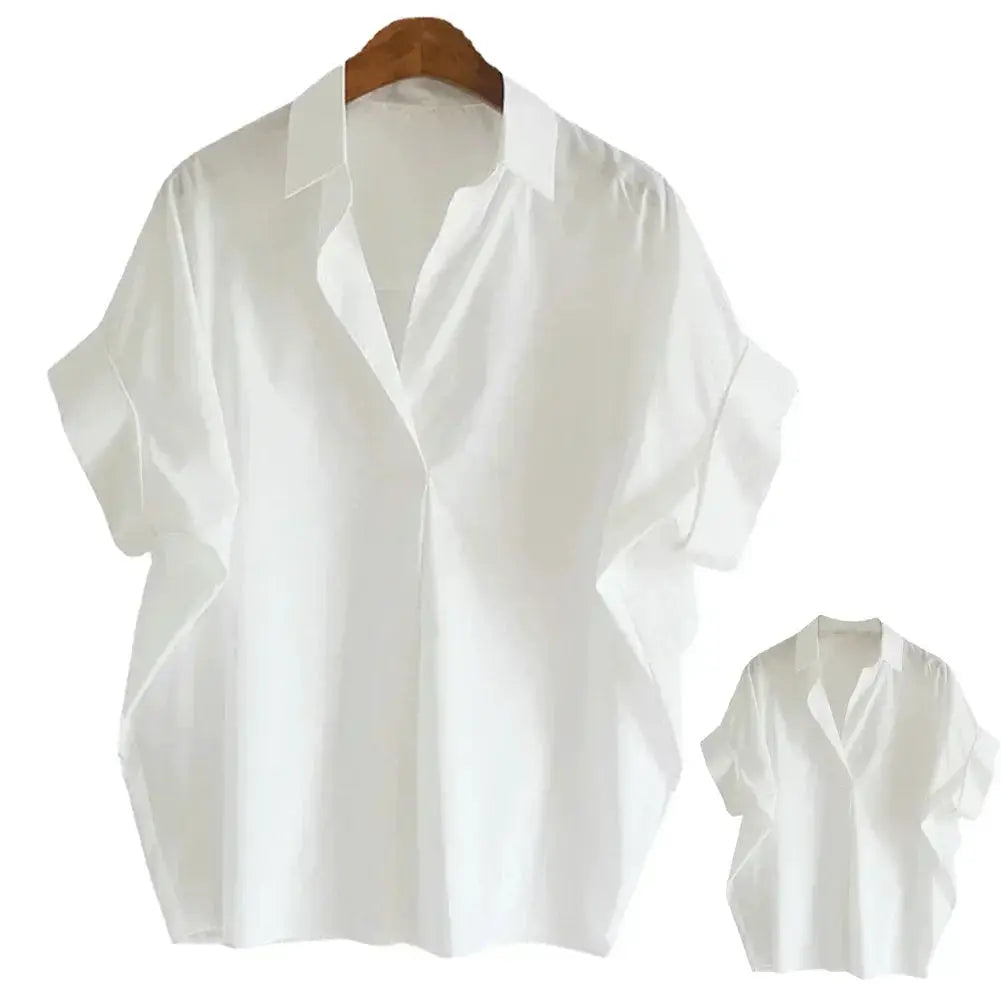 Womens Breathable Blouse Batwing Sleeves With Turn Down Collar