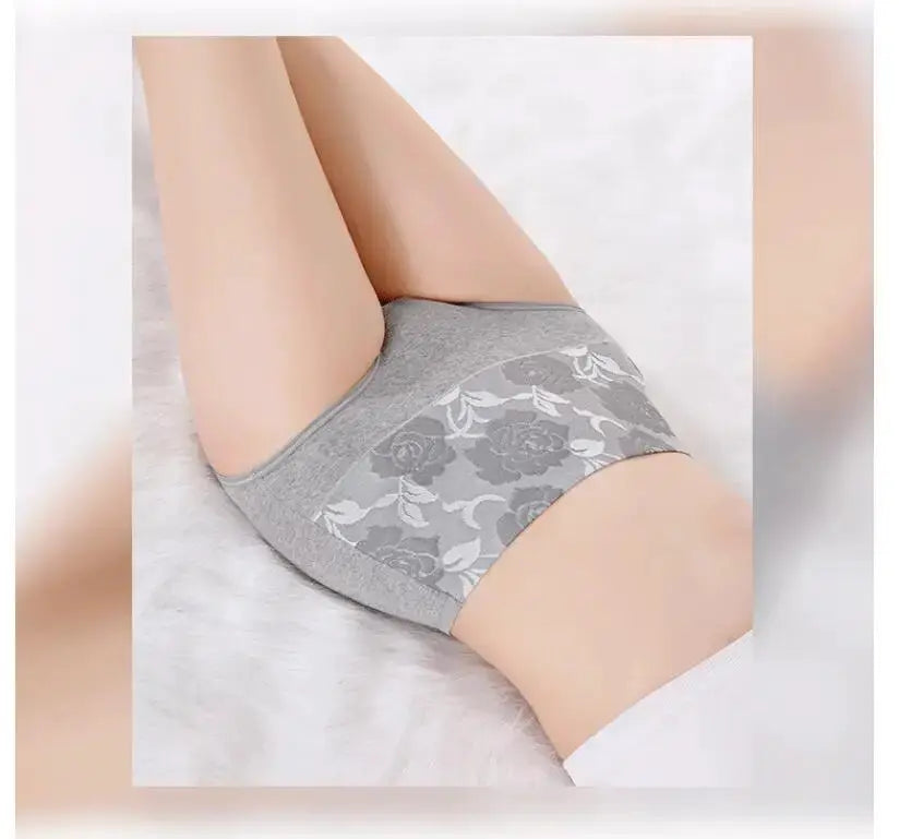 Simples Market 3-piece high-waist cotton panties set, gray floral print