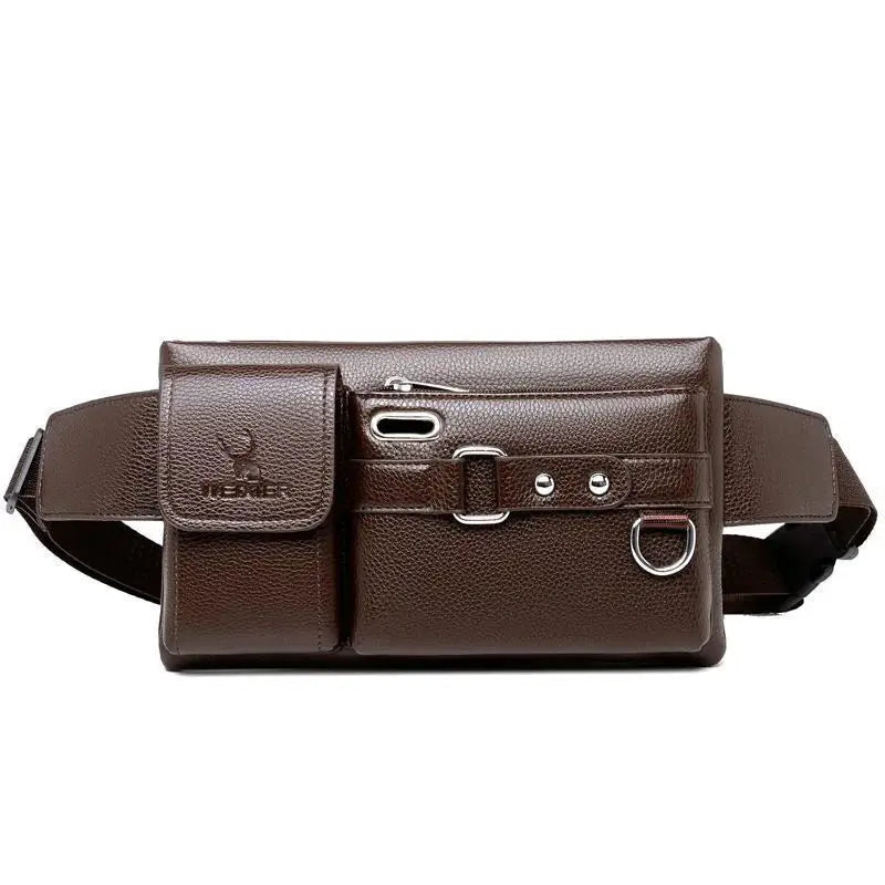 Daily Wear Solid Tone PU Leather Crossbody Fanny Bag by Simples Market, brown with front pocket and belt strap