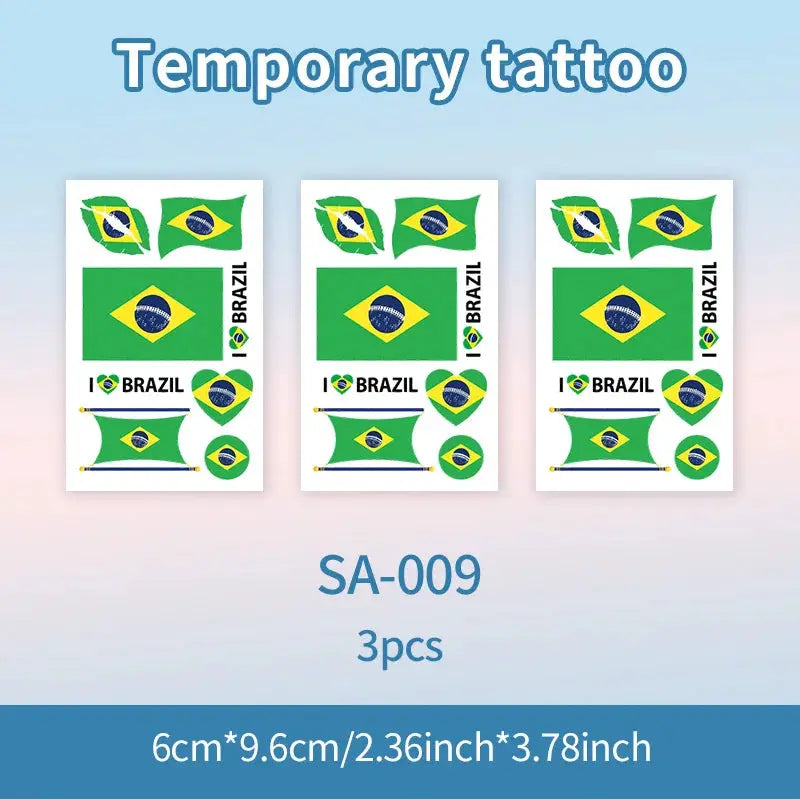 Brazil Flag Temporary Tattoos Waterproof Long Lasting Face Stickers