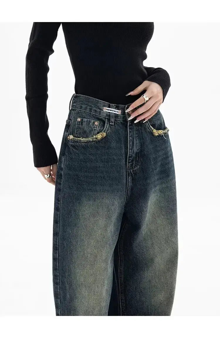 High Waist Wide Leg Jeans Women Harajuku Vintage BF Style Denim