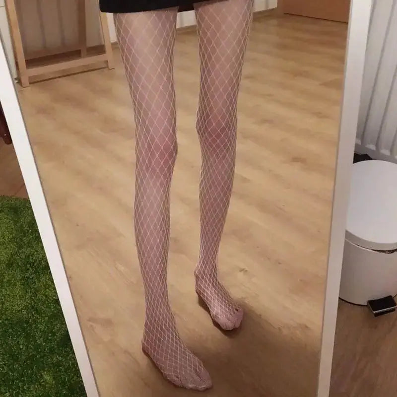Aurora Couture White High Waist Fishnet Stockings With Breathable Nylon Mesh For Cosplay And Everyday Wear