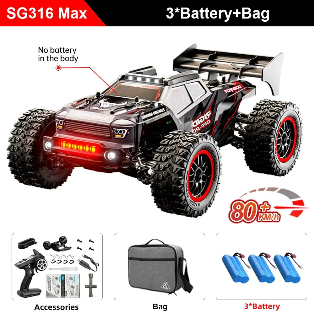 SG316 Max 1:16 RC off-road monster truck, 4WD brushless; includes 3 batteries and bag (Simples Market)