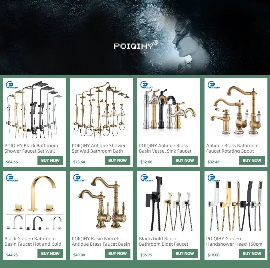 POIQIHY antique brass bathroom faucet collection, 9 deck-mounted vessel sink taps for hot and cold water