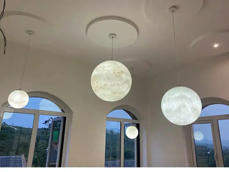 Nordic Moon LED pendant lights set of 4 with white textured globes for living room and dining area