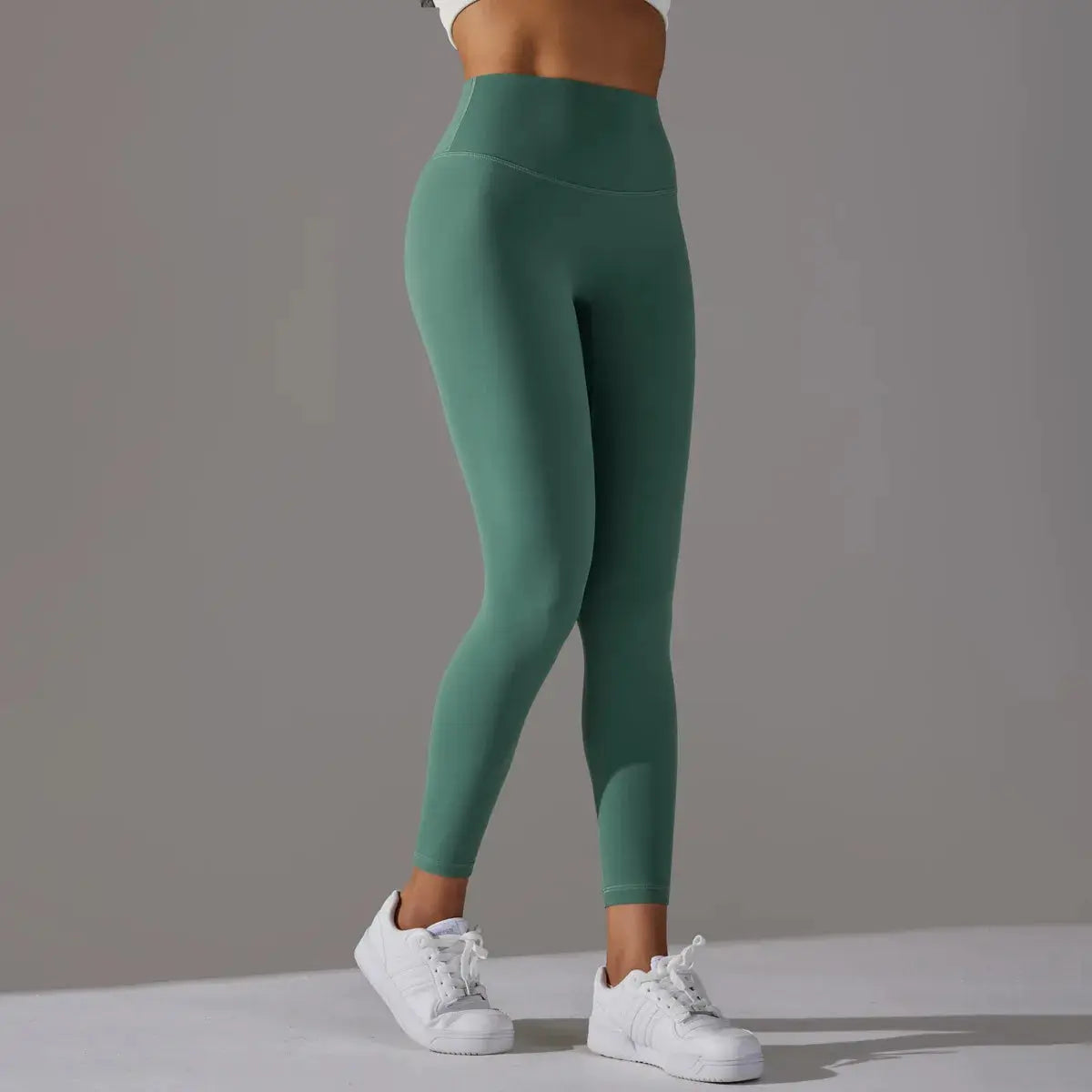 High-waist green leggings for women, gym and yoga pants, full-length activewear