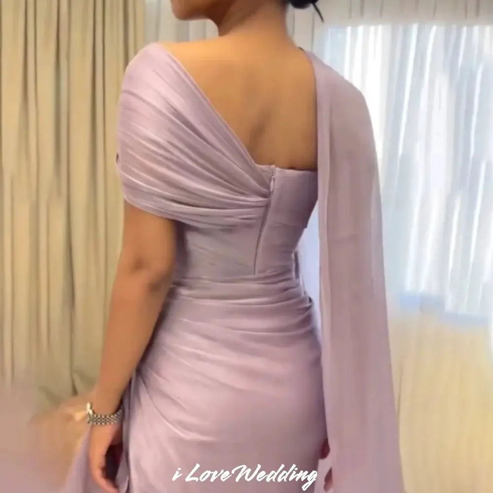 Purple One Shoulder Prom Dress 2025 Satin Pleated Mermaid Open Back