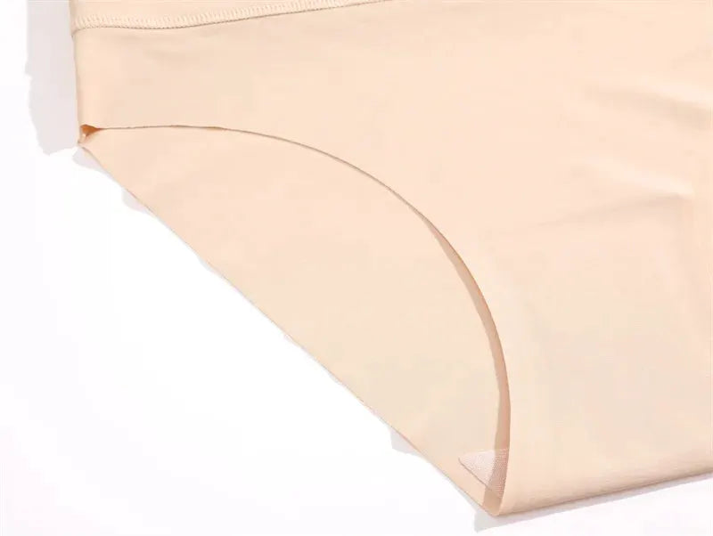Beige seamless high-waist women's panties; ice silk, breathable shapewear with butt lifter.