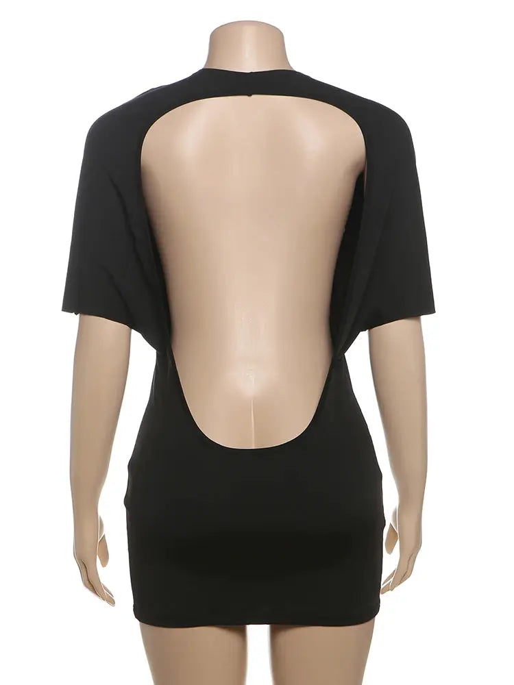 Nibber O Neck Sexy Backless Mini Dress For Women Y2K Solid Trend Style