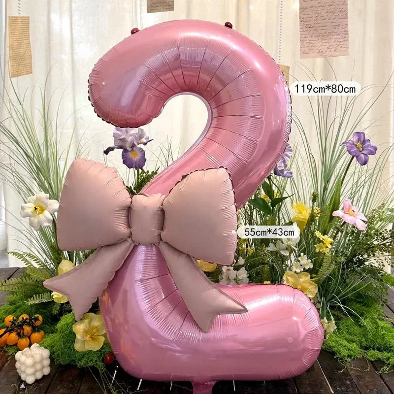 40 Inch Pink Digital Bowknot Aluminum Foil Balloons For Girls Wedding Birthday Party Decor Photo Props