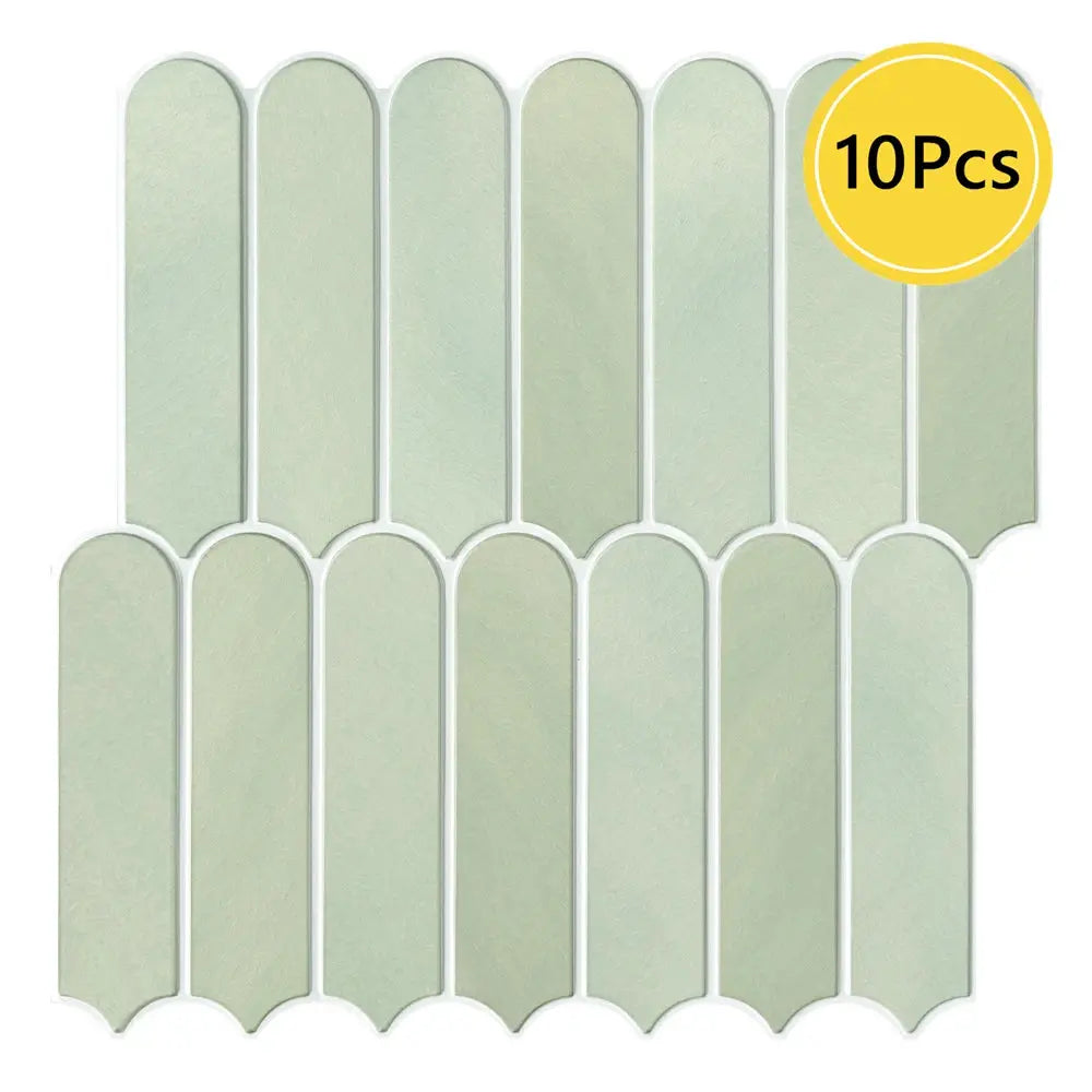 3D fish-scale tile sticker, green self-adhesive backsplash tiles, 10pcs (30x30cm)