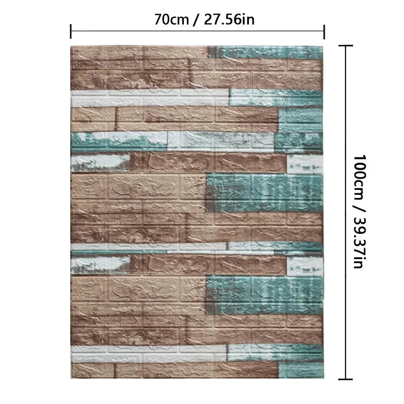 3D brick-pattern wall panels wallpaper, brown and teal, waterproof, 70cm x 1m for living room, bedroom or kitchen decor