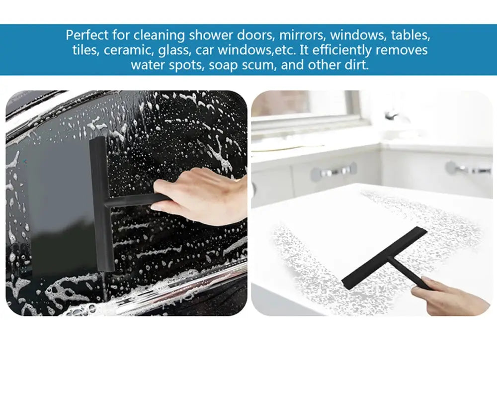 Shower squeegee with black silicone holder for glass doors and bathroom surfaces