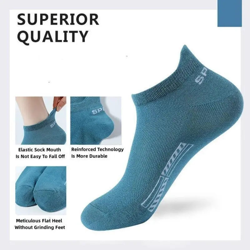 5 Pairs Men Ankle Socks Breathable Cotton Elastane Sports Mesh Casual Athletic Summer Thin Short Size 38 to 45