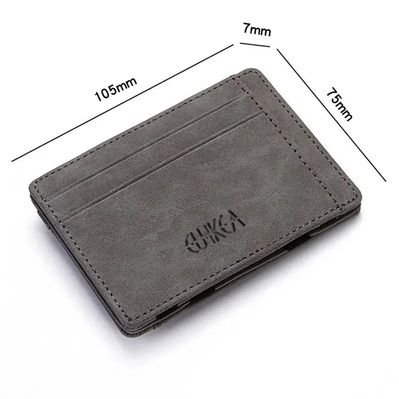 Mini men card holder wallet with zipper coin pocket in gray PU leather, slim card case