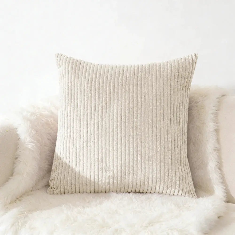 Beige corduroy pillow cover with ribbed texture for sofa, square 40x40/45x45/50x50/30x50 cm