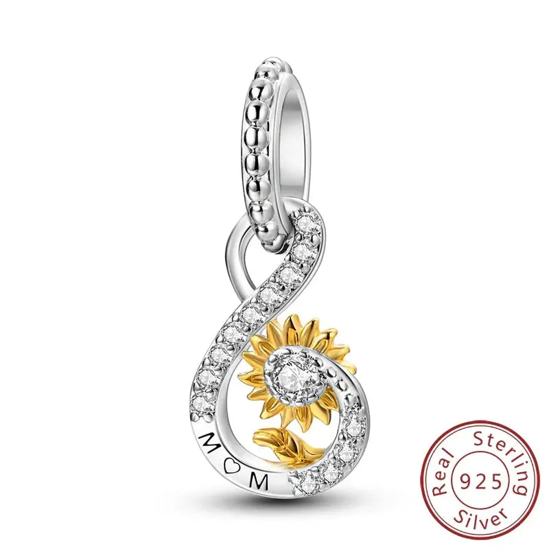 Mother's Day 925 Sterling Silver Heart Charms Beads Dangle For Bracelets Love Mom Jewelry Gift