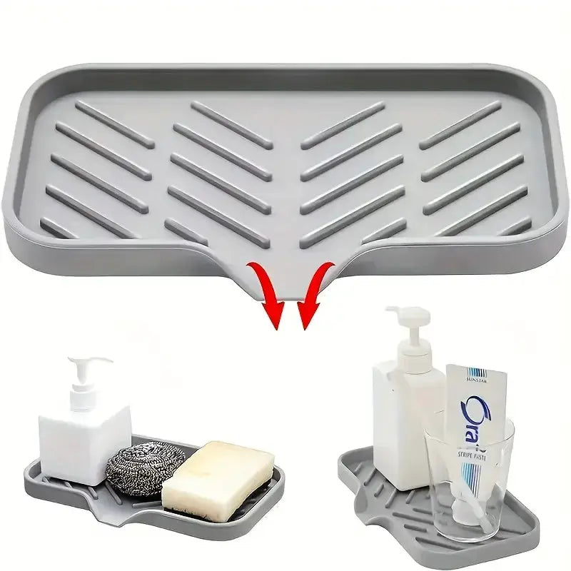 SiliconeEase Faucet Mat And Kitchen Sink Tray All In One Drain Pad For Soap Sponge Drying On Countertop