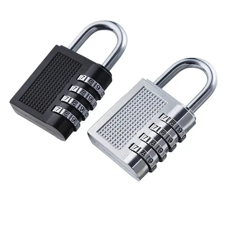 4-digit zinc alloy padlock set, weatherproof security locks in black and silver, two-pack
