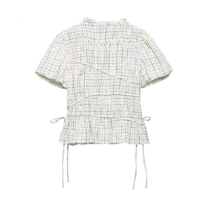 TFAFXY 2026 Summer Bow Plaid Embroidered Blouse And Midi Skirt Set Y2K