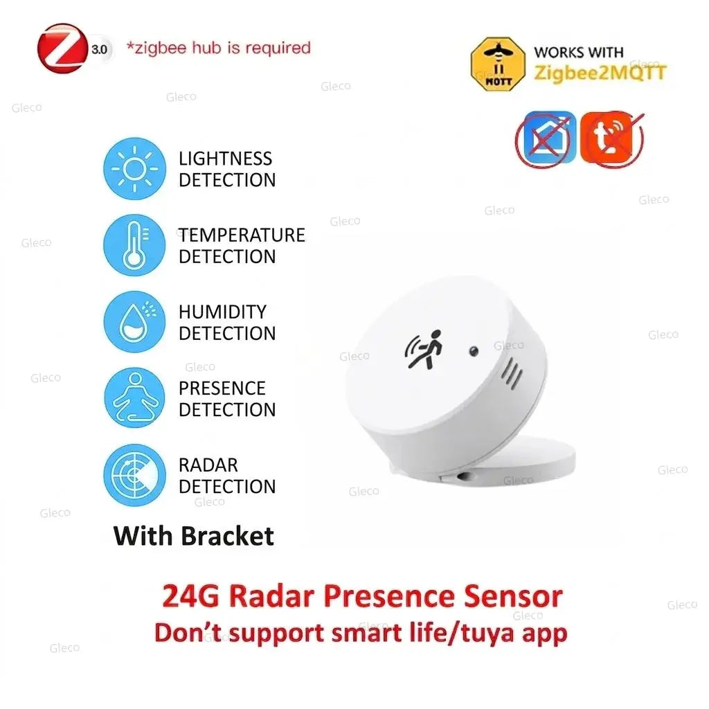 Simples Market Zigbee 24G radar presence sensor with bracket for Tuya Z2M smart home, white round device