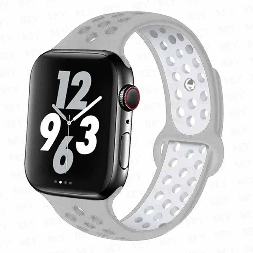 Silicone sport strap for Apple Watch; light gray perforated band for 38/40mm-49mm models