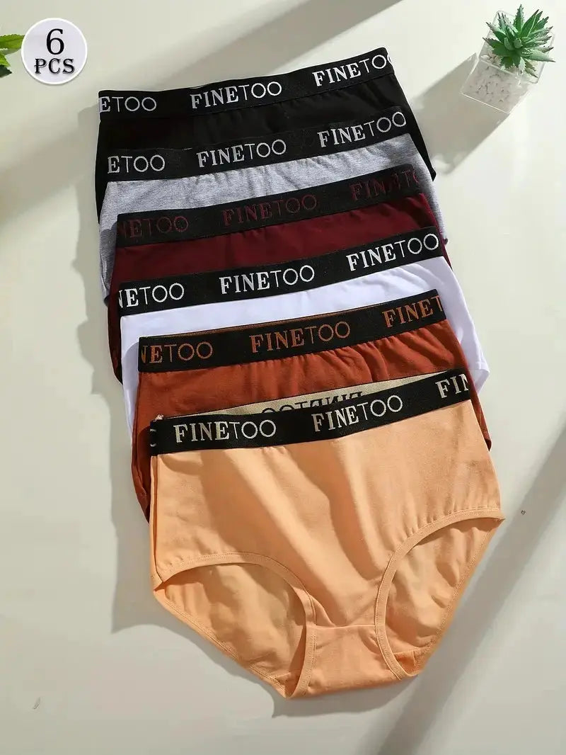 Finetoo 6Pcs women’s seamless cotton briefs set in assorted colors with black waistband logo