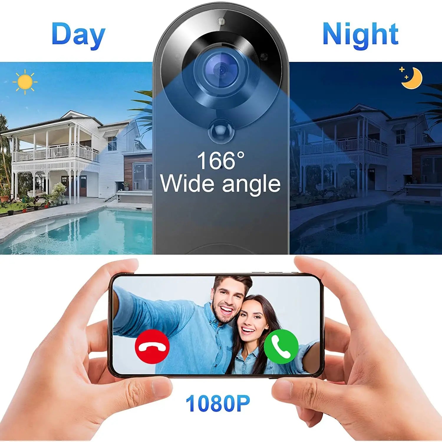 1080P wireless video doorbell camera by Simples Market with 166° wide angle and night vision
